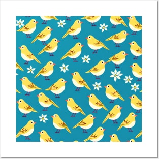 Cheerful Canaries Pop Art Pattern with Simplistic Cartoonish Style Posters and Art